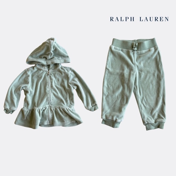 Ralph Lauren Baby Girls Cotton Velour Tracksuit – Size 12M – Light Green – EUC - Picture 1 of 8